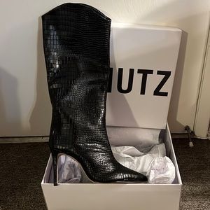 Black Schutz Pointed Toe Knee High Boots